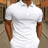 ieftine Polo geometric pentru bărbați-Bărbați Polo Afaceri Casual Răsfrânt Manșon scurt Geometric Nasturi Vară Negru Alb Albastru Gri Deschis Polo