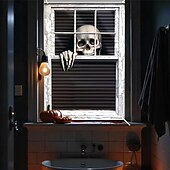 cheap Door Covers-Halloween Window Curtain Skeleton Peeking Through Blinds, Scary Door Cover, Window cover,  Wall Tapestry for 2025 Halloween Spooky Home Decoration