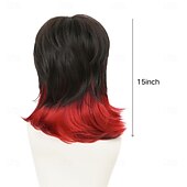 Недорогие Парики для вечеринок-Черный красный парик кефаль для женщин длиной до плеч, многослойный лохматый парик с челкой, синтетические полные парики для косплея, ежедневного использования на вечеринках