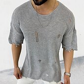 billige genser for menn-Herre Pullover genser Strikket genser Riflet Strikke Vanlige topper Strikket Hull عادي Crew-hals Mote Grunnleggende Feriereise Dagligdagstøy Klær Sommer Svart Hvit M L XL