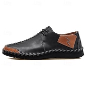 billige Sneakers til herrer-Herre Fritidssko for menn Håndlagde sko Gange Fritid Mikrofiber Bekvem Sklisikker Pustende Snøring Vin Svart Brun Sommer Vår