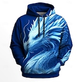 economico Felpe e Sweatshirt di Halloween-Per uomo Drago 3D Felpe con cappuccio Felpa Cool Festa Manica Lunga Girocollo Club Abbigliamento casual alla moda Blu Verde Coulisse Grafico Autunno Inverno progettista