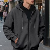 abordables sudaderas basicas hombre-Hombre Sudadera Sudadera con capucha y cremallera completa Sudadera con capucha de lana Albaricoque Negro Verde Ejército Azul Marino Gris Claro Con Capucha Plano Bolsillo Deporte Diario Festivos