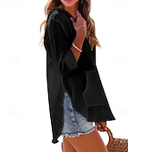 ieftine Topuri simple pentru femei-Pentru femei Cămașă Bluză Simplu Modern Casual Manșon Lung În V Topuri obișnuite Zilnic Concediu Buzunar Blush Pink Negru Alb Bleumarin Albastru celest Toamnă