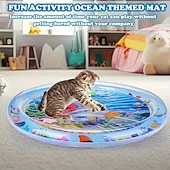 voordelige Hondenbedden &amp; Dekens-25,6 inch verkoelende huisdierenmat, watermat met oceaanthema voor huisdieren, verkoelend interactief speelgoed met drijvend visontwerp, cartoon-maritieme patronen voor katten &amp;kleine tot grote