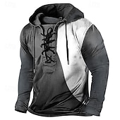 cheap Vintage T shirts-Men&#039;s T Shirt Tee Tee Top Long Sleeve Shirt Long Sleeve Hooded Spring Fall Color Block Vintage Designer Basic Lace up Vacation Street Going out Black Red Blue Top Tee for Men
