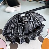 cheap Halloween Hanging &amp; Tabletop Decorations-Halloween Bat Resin Storage Box, Gothic Style Bat Sculpture Container, Decorative Resin Box for Home, Party, Desk Decor