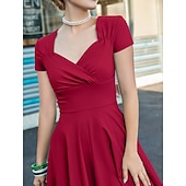 abordables Robes-Rétro Vintage Années 1950 Rockabilly Midi Robe Robe trapèze Robe Évasée Ajusté &amp; Évasé Col en V Femmes Halloween Carnaval Saint-Valentin Occasionnel Retour à la maison Soirée à thème rétro Adulte Robe