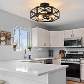 economico Lampade da soffitto-Lampada da soffitto nera a filo, lampadari moderni in stile fattoria con gabbia esagonale in metallo, lampada da soffitto industriale per cucina, corridoio, bagno, ripostiglio, 3 luci