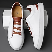 preiswerte Sneaker für Herren-weiße Freizeit-Sneaker für Herren mit braunen Akzenten bequeme Alltagsschuhe für Büro und Reisen