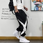preiswerte Sweatpants-Herren Sporthose Jogginghose Hose Tasche Elastischer Bund Kordelzug Farbblock Komfort Sport im Freien Täglich Mode Lässig Schwarz Mikroelastisch