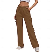 abordables pantalon cargo femme-Femmes Pantalons Cargo Chinos Occasionnel Athlétique Longueur mollet Naturel Uni Ceinture Élastique Poches multiples Confortable Respirabilité Décontracté Quotidien Abricot Bleu de minuit Café Bleu