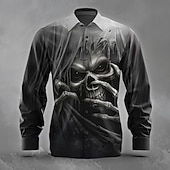 abordables Camisetas de Halloween-Hombre Cráneos Muerte Rasgado Camisa Abotonar la camisa Manga Larga Gótico punk oscuro Festivos Ropa de calle Verano Primavera Cuello Vuelto Impresión 3D camisas con cuello Negro 1 Negro 3 Negro