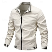 cheap Casual Jackets-Men&#039;s Lightweight Jacket Casual Jacket Vacation Daily Pocket Spring Fall Plain Fashion Classic Stand Collar Regular Black Green Beige Jacket