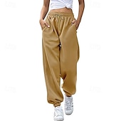 economico pantaloni cargo da donna-Per donna Pantaloni Cargo Pantaloni Eleganti Streetwear Casual Lunghezza intera Naturale Semplice Tasca Design con Coulisse Elastica Comodo All&#039;aperto Streetwear Ferie Grigio scuro Aalbicocca Marrone