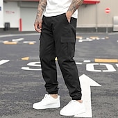 economico Pantaloni cargo-Per uomo Pantaloni Cargo Joggers Pantaloni Elastico in vita Coulisse Multi-tasche Semplice Indossabile All&#039;aperto Quotidiano Campeggio &amp; Escursionismo Moda Classico Nero Verde militare