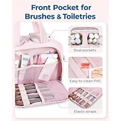 お買い得  収納＆整理-大容量で大きく開く旅行用コスメバッグ、ダブルジッパー付き、女性用高級化粧品オーガナイザー、旅行や日常使いに最適なポータブルトイレタリーバッグ