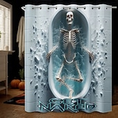 levne Halloween koupel-Halloweenský sprchový závěs s háčky, polyesterový, pratelný, voděodolný, vzorovaný, koupelnová vana, dekorace