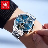 abordables Relojes mecánicos-OLEVS Hombre Relojes Mecánico Al Aire Libre Moda Reloj Casual Reloj de Muñeca Cuerda Automática Pantalla de fase lunar Luminoso Calendario perpetuo Acero Reloj