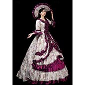 cheap Dresses-Vintage Rococo Renaissance Maxi Dress Normal Juliet Sleeve Princess Queen Elizabeth Pleated Flounced Princess Square Neck Fancy Dress Women's Halloween Carnival Masquerade Party Halloween Performance