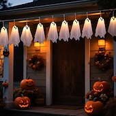 cheap Battery String Lights-1 Pc Halloween 2.5M 10 luminous hanging ghost ghost light string AAA waterproof battery box 8 function remote control indoor and outdoor courtyard party Halloween atmosphere decoration light