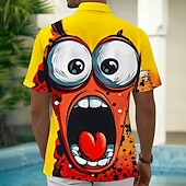 economico Modello 3D-Per uomo Cartoni animati Divertente Grandi occhi Camicia Camicia Estiva Camicia con Bottoni Manica Corta Moda Casual All'aperto Vacanza Abbigliamento Quotidiano Estate Primavera Collo ripiegato