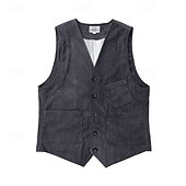 abordables Chalecos-Hombre Chaleco Vacaciones Negocio Moda Casual Primavera Otoño Bolsillo Botones Poliéster Pana Cómodo Plano Recto 1 botón Escote en Pico Ajuste regular Marrón Oscuro Negro Vino Azul Marino Chaleco