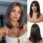 abordables Pelucas sintéticas de moda-Peluca rubia corta con flequillo, estilo bob ombré, de 14 pulgadas, recta, con flequillo, para mujer, de aspecto natural, sintética, resistente al calor, para uso diario.