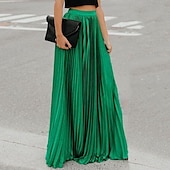 abordables Jupes Maxi-Femmes Jupe Mode Maxi Taille haute Jupes Uni Plissé Micro-Élastique Décontracté Quotidien Noir Rose Rouge Vert Été Polyester