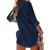 ieftine Topuri simple pentru femei-Pentru femei Cămașă Bluză Simplu Modern Casual Manșon Lung În V Topuri obișnuite Zilnic Concediu Buzunar Blush Pink Negru Alb Bleumarin Albastru celest Toamnă