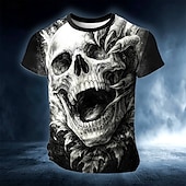 voordelige schedel &amp; botten-Halloween Voor heren Doodskoppen 3D Print 3D T-shirt Korte mouw T-shirt 3D-afdrukken Strakke ronde hals Overhemd overdreven Ontwerper 3D Feest Straat Casual Rood blauw Groen Zomer Lente Alle seizoenen