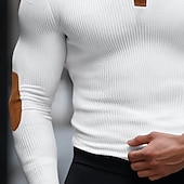 preiswerte Lässige T-Shirts für Herren-Herren Waffel-T-Shirt Langarm V Ausschnitt Sommer Frühling Herbst Einfach Basic Modern Lässig Patchwork Knöpfe Basic Heim Straße Lässig Schwarz Weiß Marineblau Top T-Shirt für Herren