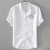 economico Classico-Per uomo Camicia Camicia di lino Camicia Estiva Camicia da Spiaggia Camicia con Bottoni Girasoli Vacanza Casuale Bianco Verde chiaro Rosa Blu Manica Corta Collo ripiegato Estate Abbigliamento