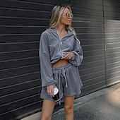 tanie Damskie dresy-Damskie Moda Moda miejska Codzienny Dres Długi rękaw Kaptur Jednokolorowe Na zewnątrz Urlop Joga Niebieski Wiosna Regularny