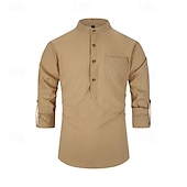 voordelige Heren Elite Overhemden-Voor heren Overhemd Zwart Wit Geel Rood Donker Marine Lange mouw Effen opa kraag School Formeel Kleding minimalistische