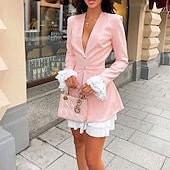 olcso Munkaruhák-Női Mini ruha Blézer ruha Peplum ruhák Divat Modern Szabadtéri Vakáció Szabadság Normál Színes Hosszú ujj V-alakú Fekete Arcpír rózsaszín Ősz