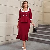 preiswerte Kleider-Retro Vintage 1950er 1960er Midlänge Bleistiftrock Zweiteiliges Set Schößchentop Übergröße Passform und Flare Kostüm Damen Formell Party &amp; Abend Retro-Mottoparty Erwachsene Kleid Ganzjahres