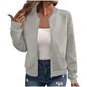 cheap Casual Jackets-Women&#039;s Casual Jacket Sport Jacket Textured Jackets Office / Career Daily Wear Going out Fall Regular Coat Stand Collar Regular Fit Warm Vintage Style Lady Casual Jacket Long Sleeve non-printing