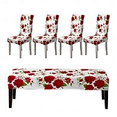 abordables Housse de canapé-Ensemble de housses de chaise et de banc imprimées adaptées aux chaises de salle à manger comprenant 5 pièces, 4 housses de chaise et 1 housse de banc