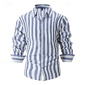 voordelige Vakantie-Voor heren Overhemd Linnen overhemd Zomer overhemd Strand Kleding Overhemd met knopen Verticale stroken Vakantie Curise Zwart Blozend Roze Rood blauw Lange mouw Strijkijzer Zomer Lente Kleding