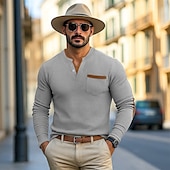 levne Ležérní tričko Henley-Pánské Vaflové tričko Waffle Henley košile Dlouhý rukáv Pevná barva Jednobarevné Módní Základní Na běžné nošení falešný dva kusy Do V Henley ulice Ležérní Sport Jaro Podzim Jaro &amp; podzim Čern