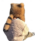 abordables Chapeaux-Bonnet en peluche marron de Noël avec queue de raton laveur pour adultes, doté d&#039;un design classique avec des cache-oreilles et une queue, parfait pour les activités de plein air hivernales