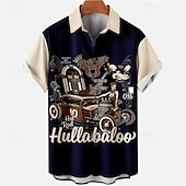 cheap Music and Guitars-Men&#039;s Vintage Music Notes Shirt Button Up Shirt Short Sleeve Fashion Streetwear Designer Outdoor Daily Summer Spring Turndown Print Black White Yellow Wine Blue