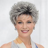preiswerte ältere Perücke-Synthetische Perücken Locken Pixie-Schnitt Maschinell gefertigt Perücke Kurz A1 A2 A3 A4 Synthetische Haare Damen Weich Modisch Einfach zu tragen Blond Braun Silber