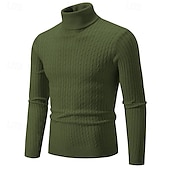 billiga tröja för män-Herr Pullover tröja Stickad tröja Ribbad Sticka Vanliga toppar Stickat Slät Polokrage Mode Grundläggande Semester Dagliga kläder Kläder Höst Vinter Vin Svart S M L