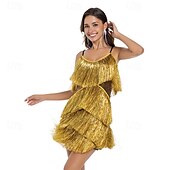 preiswerte Kleider-Retro Vintage Goldene Zwanziger 1920er Mini Flapper Kleid Der große Gatsby Flapper-Mädchen Pailletten Fransen V Ausschnitt Damen Weihnachten Halloween Karneval Hochzeit Abendgesellschaft Maskerade