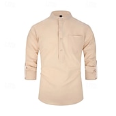 voordelige Heren Elite Overhemden-Voor heren Overhemd Zwart Wit Geel Rood Donker Marine Lange mouw Effen opa kraag School Formeel Kleding minimalistische
