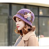 お買い得  帽子-ヴィンテージフラワークロシェバケットハット、厚手防寒ベイスンハット、暖かいフィッシャーマンキャップ、女性用、日常使い、秋 &amp; 冬