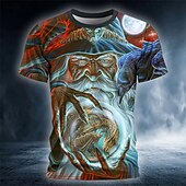 baratos crânio e osso-Camiseta masculina de Halloween com estampa 3D de feiticeiro Ed Beard, camiseta de manga curta com gola redonda, estilo gótico, para festa de terror, casual, azul, verão, primavera, todas as estações,