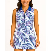 Women's Plants Tropical Tennis Dress Golf Dress Sleeveless Dress Sleeveless Zipper Print UV Protection Elastic Breathable Tennis Golf Badminton Polo Collar Dress Blue Tennis Clothing4